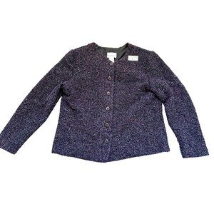 Robyne Faune Women's Cardigan Sweater Sz M Purple Boucle Button Front Vintage